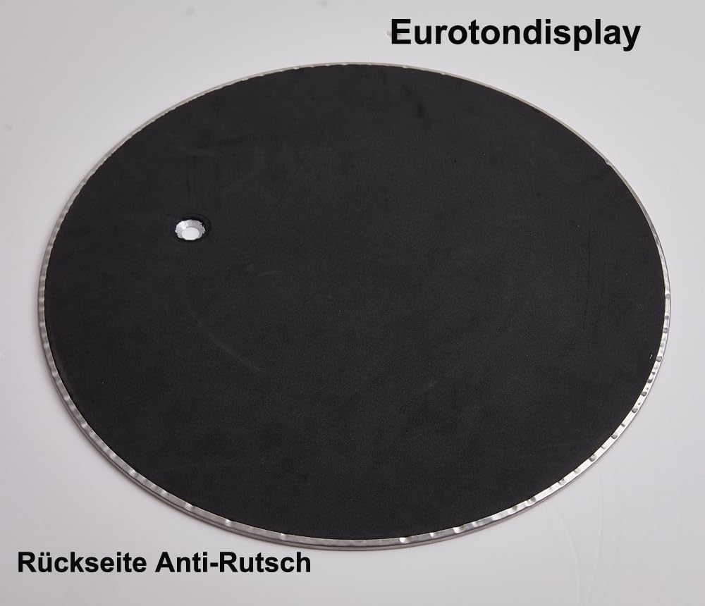 R39 Eurotondisplay Metallplatte für Schaufensterpuppen Silber Edelstahl Metall 39x39 cm 3,99 kg. Mit Fußdorn Rund