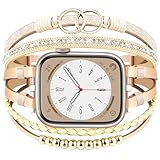 MOFREE Pulsera de cuero bohemio compatible con Apple Watch Band de 42 mm, 44 mm, 45 mm, 49 mm, 46 mm, para mujer, hecha a mano, multicapa, correa de joyería con cuentas para iWatch Series 10, 9, 8, 7,