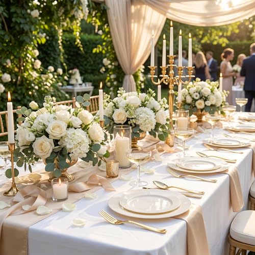 Image of I00000 200 Pcs Ivory Plastic Plates, Disposable Party Plates Include 100 Ivory Dinner Plate 10'' and 100 Plastic Dessert Plate 7'' Perfect for Birthday, Party & Wedding