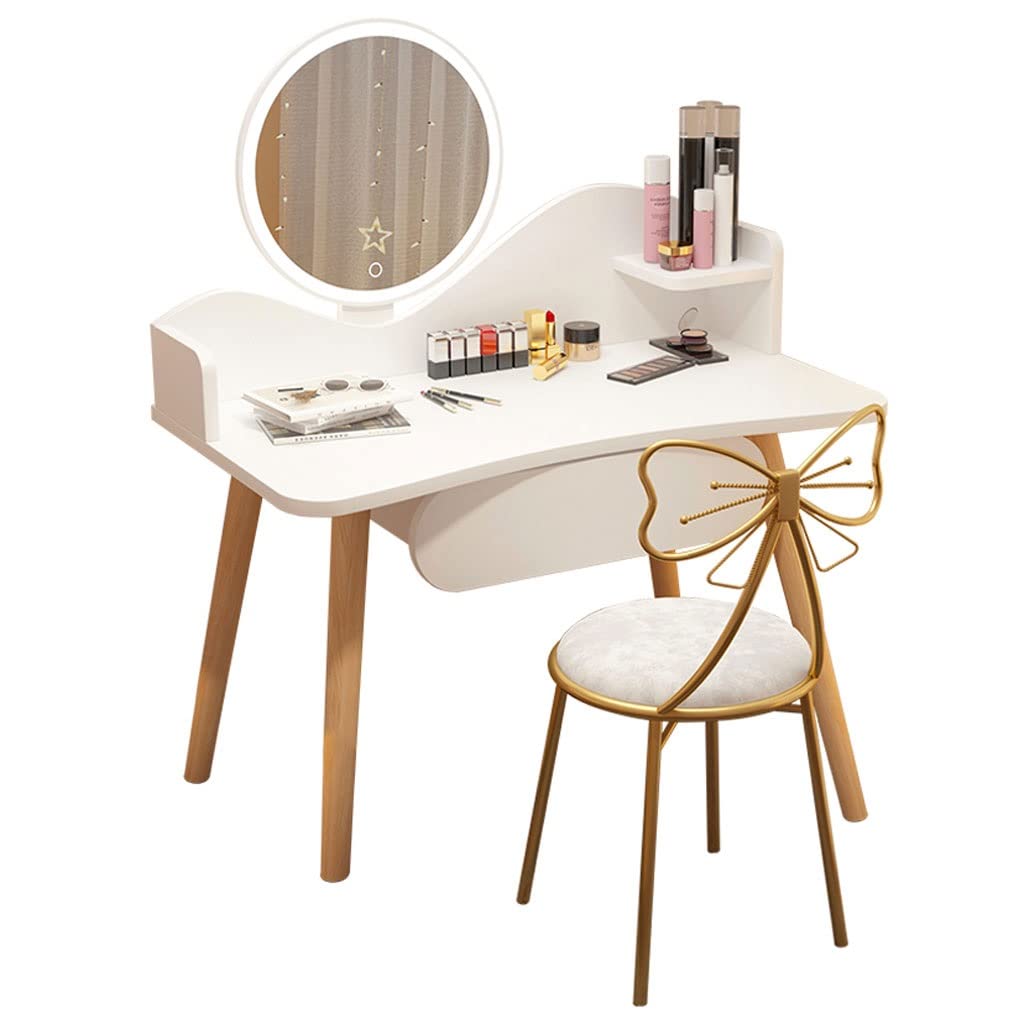 TEESONG Bedroom Dressing Tables Vanity Table Set Adjustable Touch Screen Lighted Mirror,with 1 drawer,Shelf storage rack Ladies or girls dresser Makeup Vanity Dressing Table