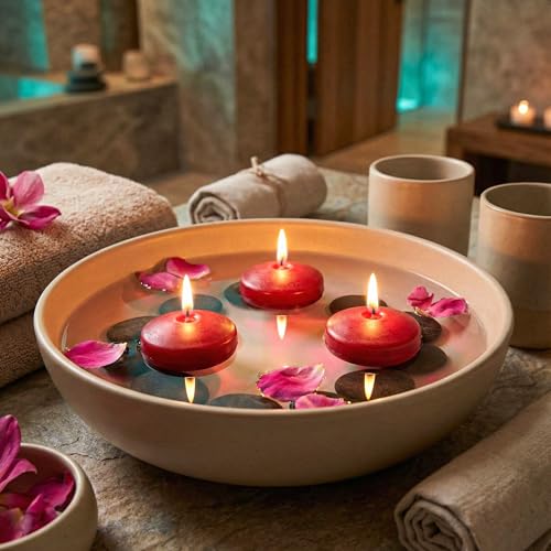 Image of Floating Candles 3 inch Red, Unscented Dripless Wax Discs | Made in USA Long Burning Floating Candles for Centerpieces 8-10 Hour Burn Time, Weddings, Parties, Home Decor & Holidays - Royal Imports
