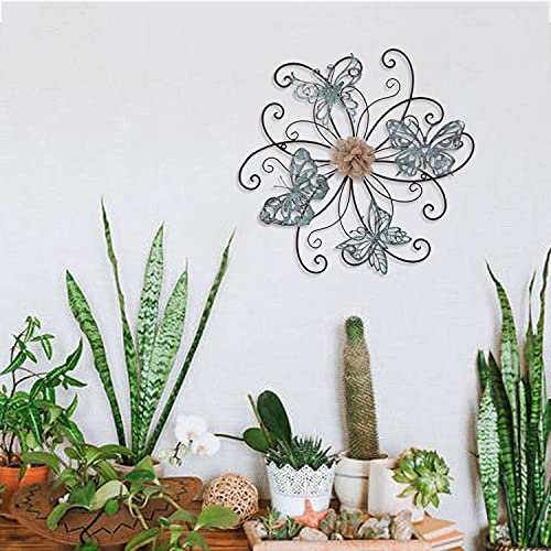 Adeco Dn0015 Flower & Butterfly Urban Design Metal Wall Decor For Nature Home Art Decoration & Kitchen Gifts, Multicolor #TOP6