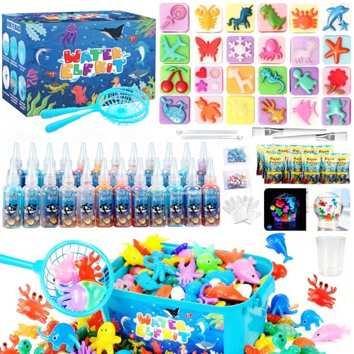 SACBRZZ Magic Water Elf, 71PCS Aqua Gelz Set,Mágico 3D DIY Kit De Gel De Agua Para Niños, Con 24 Colores Y 24 Animales Marinos Moldes, Manualidades Niños Para De 3 Años En Adelante