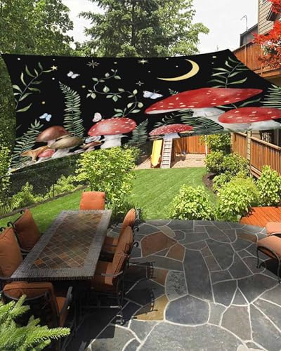 Boanket Sun Shade Sail 14' x 18', Mushroom Large Heavy Duty Outdoor Shades Sun Screen, Spring Floral Summer Botanical Night Starry Sky Black Shade Cloth for Patio Deck Garden Lawns Beach Backyard