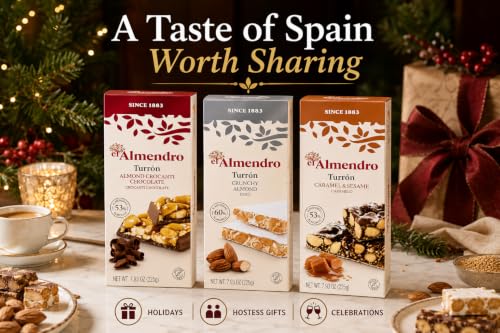 Turron Turrones From Spain, El Almendro Turrones De Chocolate Crocanti, Crunchy Almond Duro, Caramel & Sesame Holiday Variety Christmas Candy Brittle - image 6