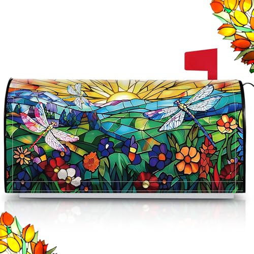 Tiamon Mailbox Covers Magnetic Welcome Letter Box Wrap Standard Size 21x18 Inch Spring Leaves Mailbox Decor Summer Post Letter Box Decoration for Outdoor Garden Yard(Dragonfly)
