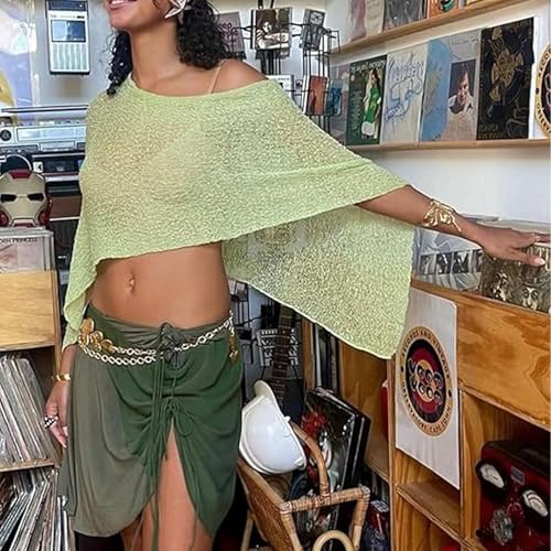 Mesh Poncho, Womens Sheer Poncho Shrug Bolero for Women, Lightweight Summer Shrug Pullover Sweater(Green)2