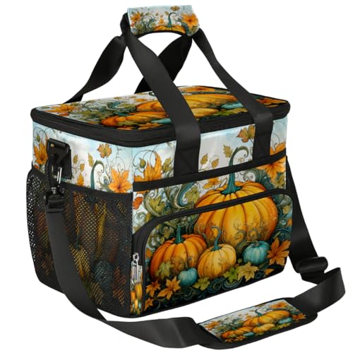 Fall Insulated Picnic Backpack Lunch Box for Women Men Picnic Basket Tote Lunch Bag Picnic Bag Portable Lunch Bags for Picnic, Beach, Work, Trip,Office, Camp Pumpkin