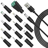 SoulBay USB Charging Cable to DC 5V Universal Power Cord with 13pcs Adapters DC5V Charger Replacement for Tablet LED Light Massager Fan Speaker, Includes USB-C and Micro-USB Plug, 5 Feet