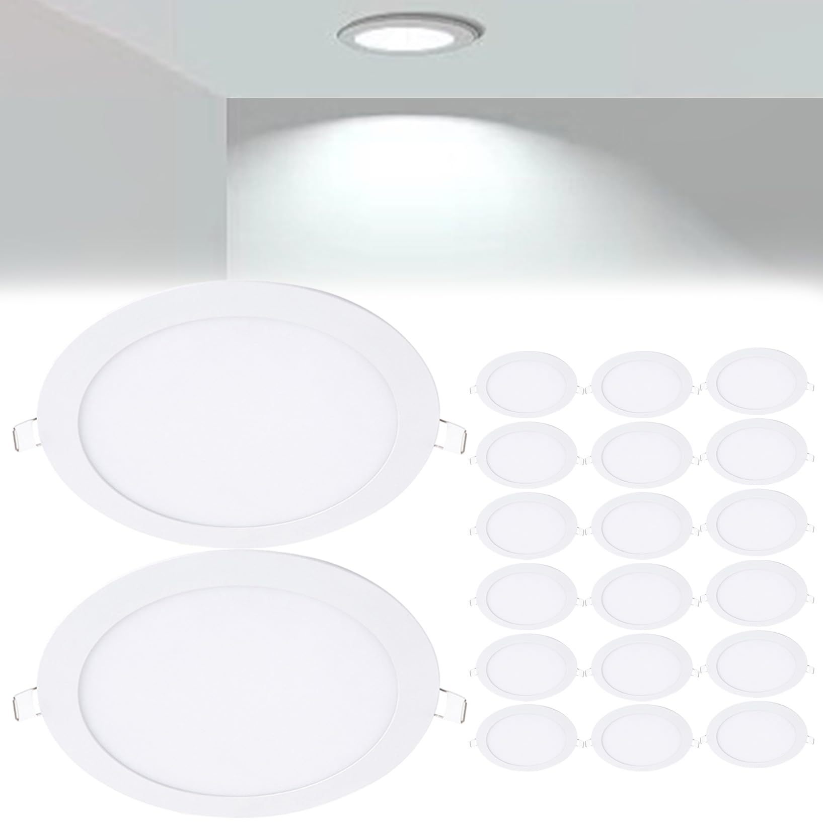 VOGHMOLD 9W Ultra Slim LED Downlight 6 inch, 6000K Recessed Ceiling Light, Cut Φ130-140mm, AC85-265V Flush Mount Spotlights Aluminum Round Panel Lights for Office Hallway, 20 Pack