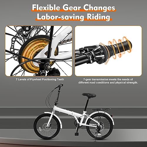 7 Speed Folding Bike, 20-Inch Foldable Bike Height