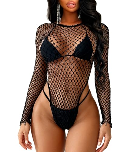 Buitifo Body une pièce pour femme - Nuisette en maille - Chemises - Lingerie - Body - Rave(Noir2,M)
