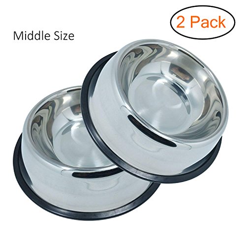 WHIPPY Stainless Steel Dog Bowl for Small,Medium,Large Pets (Silver,Set of 2)