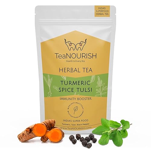 Té de hierbas Tulsi con especias de cúrcuma Refuerzo de inmunidad Mezcla suelta de superalimentos indios, rico en antioxidantes 100% natural -