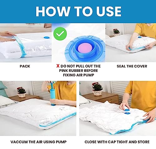 Image of 5 Jumbo Vacuum Bags For Travel, Spacesaver Compression Storage Bags, Vacuum Sealer Bags, Vaccine Sealed Compression Airtight Reusable Ziplock Bag With Hand Pump (70X100Cm, Plastic) - Sevenblue