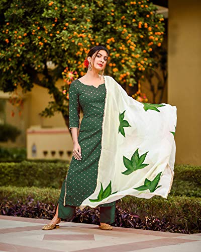 Image of ANNI DESIGNER Women's Rayon Straight Raspberry Handpainted Kurta with Palazzos & Dupatta (Rayon STY)