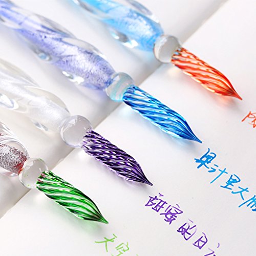 Image of Crystal Glass Dip Ink Set, 4 Pcs Non-Carbon Signature Creative Writing Tools Gift for Art Decoration - Four Colors Available (Pink Sets)