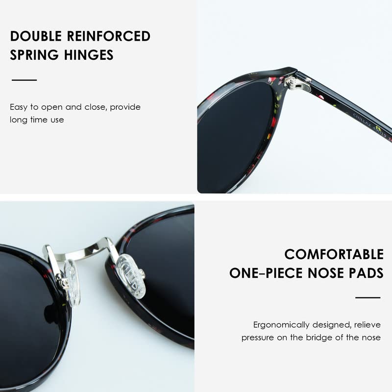LifeArt Vintage Round Polarized Sunglasses for Men and Women Gradient Gray Lens UV400 Protection Outdoor Shades with Black+Floral Frame 2 Pack3
