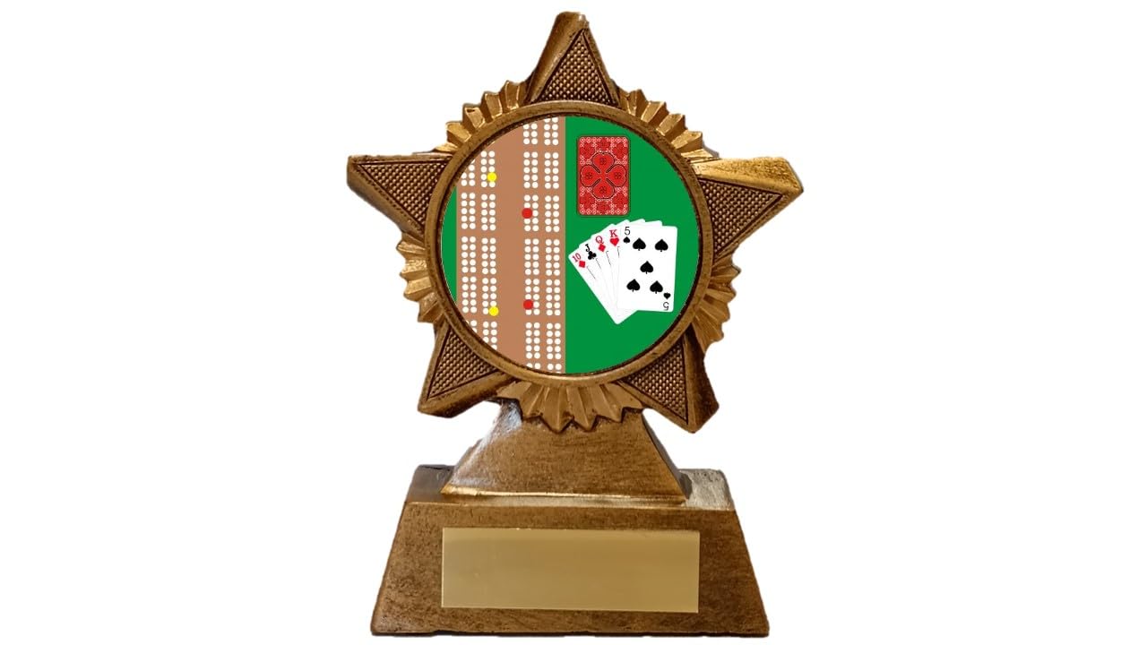 Troshow Antique Gold Cribbage Trophy Award Premier Star 120Mm Heavy Resin Free Engraving -Troshow1-Td