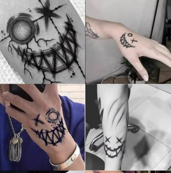 ARYU 15 StüCk Clown Geist Gesicht KräUtersaft Tattoo Aufkleber Halloween Langlebige Tattoo Aufkleber Handgelenk Smiley Gesicht Wasserfest