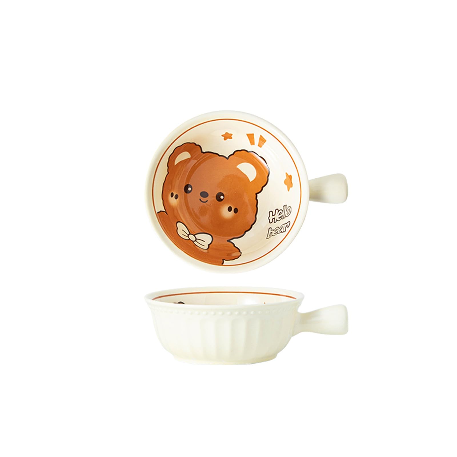 IROEJT Salad Bowls Cute Ceramic Bowl With Handle, Household Personal Tableware, Fruit Salad Bowl, Soup Bowl, Plate, Handle Bowl Kitchen Soup Bowls，5