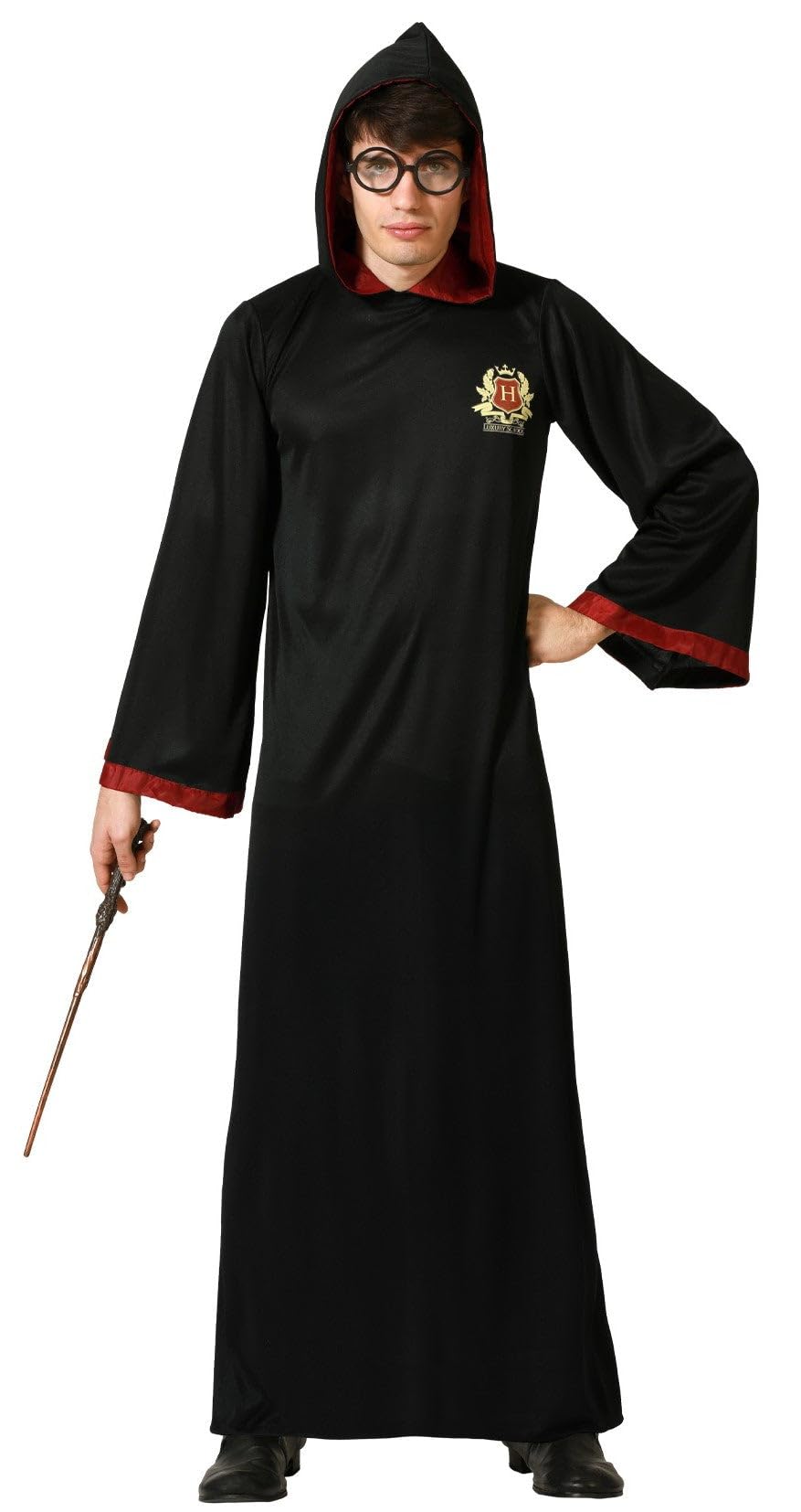 Atosa Wizard Costume Iconic Character Literature & Cinema Uniform Hogwarts Magic School Fancy Tunic Hooded, Black/White, XS/S
