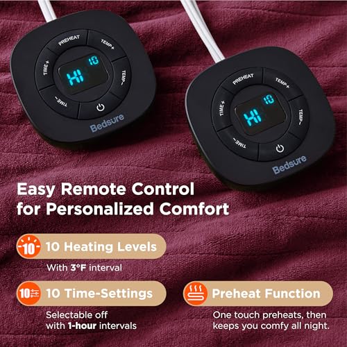 Image of Bedsure Electric Blanket King Size - Dual Control Heated Blanket King Size, Fast Heating with 10 Time Settings & 10 Heat Settings, Warm Gift for Grandma (100x90 inches, Red)