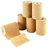 Self Adherent Wrap - Bulk Pack of 6, Athletic Tape Rolls and Sports Wraps, Self Cohesive Non-Woven Adhesive Bandage (3 in x 5 Yards) FDA Approved for Ankle Sprains & Swelling