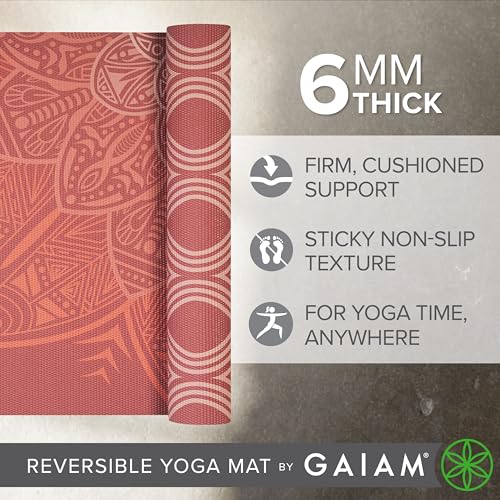 Image of Gaiam Yoga Mat - Premium 6mm Print Reversible Extra Thick Non Slip Exercise & Fitness Mat for All Types of Yoga, Pilates & Floor Workouts (68 inch x 24 inch x 6mm Thick)