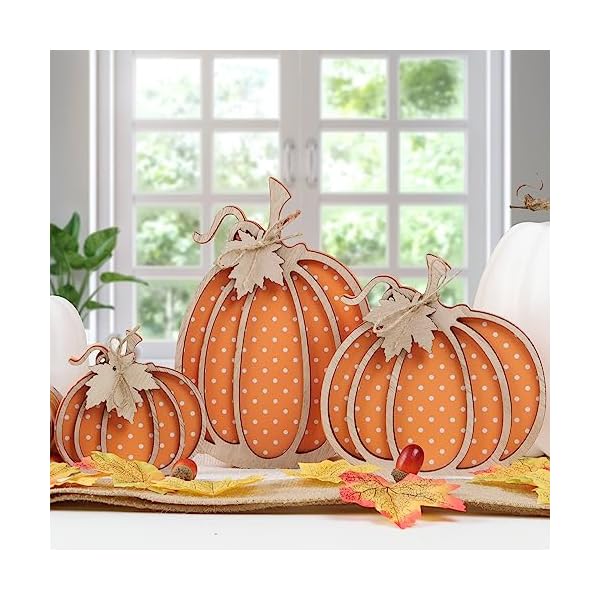 Fall Decor-Wooden Autumn Pumpkin Fall Decorations for Home Shelf Mantel Table Decor Pumpkins of Three Sizes Fall Season