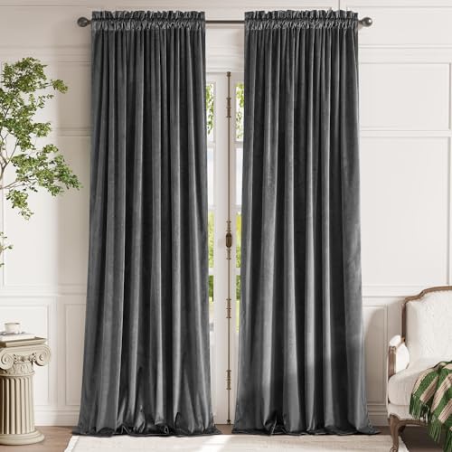 jinchan Curtains Velvet Curtain for Living Room, Sage Thermal Insulated Drape for Bedroom 120 Inch Long, Privacy Room Darkening Window Treatment Rod Pocket 1 Panel, Sage Green 52"W x 120"L (