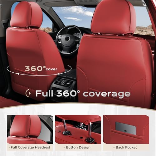 Image of Coverado Car Seat Covers Front Seats, Seat Covers for Cars, Car Seat Protector, 2-Pack Car Seat Cushion Nappa Leather, Waterproof Seat Covers Carseat Cover Universal Fit for Most Cars Trucks(Red)