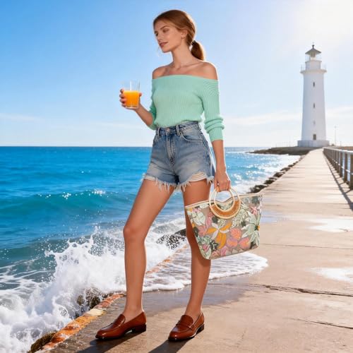 Bolso Tote de mujer con asa de bambú y bordado miniatura 2