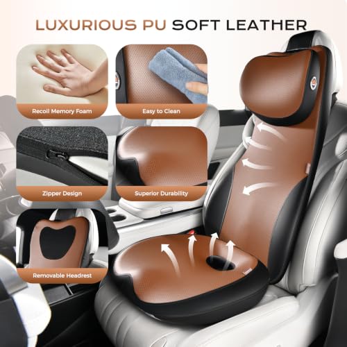 Image of Coverado Car Seat Cushion and One Piece Lumbar Support with Adjustable Neck Cushion for Car, Ergonomic Memory Foam Car Back Support, Truck Seat Cushion for Sciatica Back Neck Pain Relief, Blackbrown