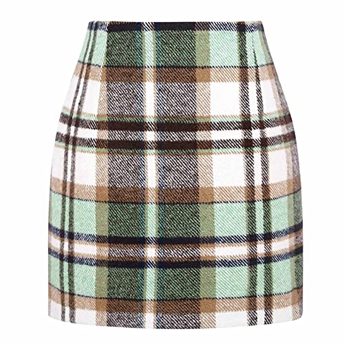 Minifalda vintage a cuadros para mujer, casual, entallada, falda lápiz clásica de tartán de cintura alta, falda entallada para otoño e invierno, ofertas de pedidos, verde, XXL