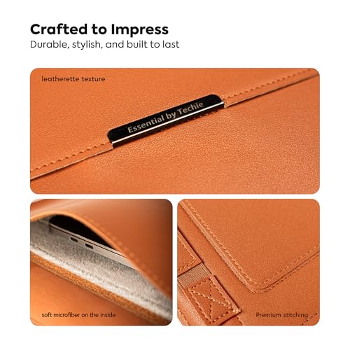 Image of TECHIE 3-in-1 Laptop Sleeve for 13-14 inch Laptops Classic Brown PU Leather Sleeve Convertible Stand Mouse Pad with Accessories Pouch