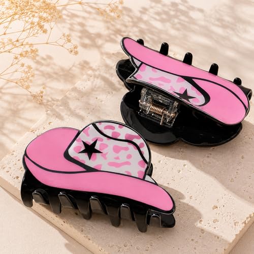Pinza para cabello JazSwirl, 8 cm, color rosa, diseño western miniatura 3