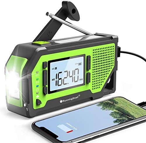 Emergency Solar Hand Crank Radio AM/FM/NOAA Weather Radio with Large LCD Display, Portable Survival Radio with LED Flashlight, Earphone Jack, Bottle Opener, 2000mAh for Phone Charger (Geen, 092P)