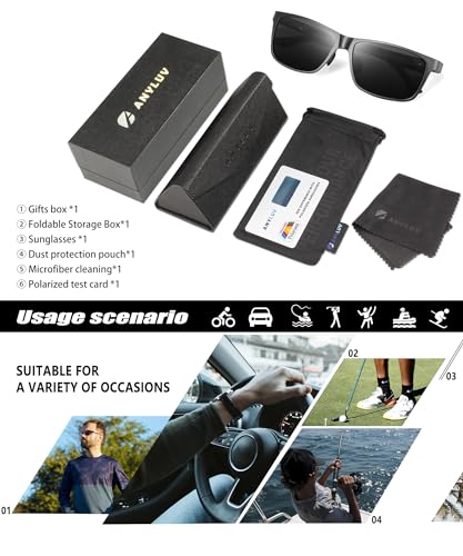 Image of ANYLUV Polarized Sunglasses for Men Rectangular Classic Al-Mg Metal Frame Sun Glasses Mens Sunglasses with UV Protection