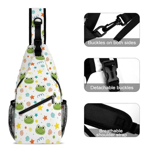 Fashion Dress Decor Sling Backpack Shoulder Bag, Day Pack, Chest Shoulder Bag For Travel Shopping Cute Frogs3