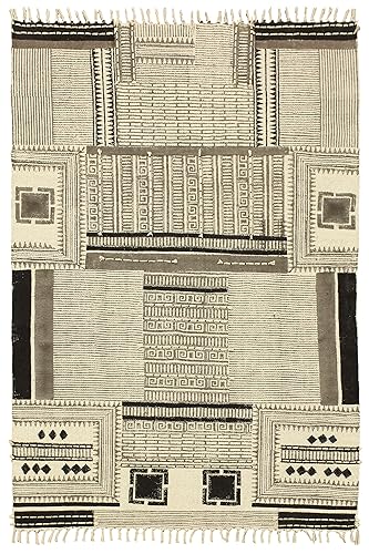 Tapis indien géométrique fait main d'exception en coton imprimé