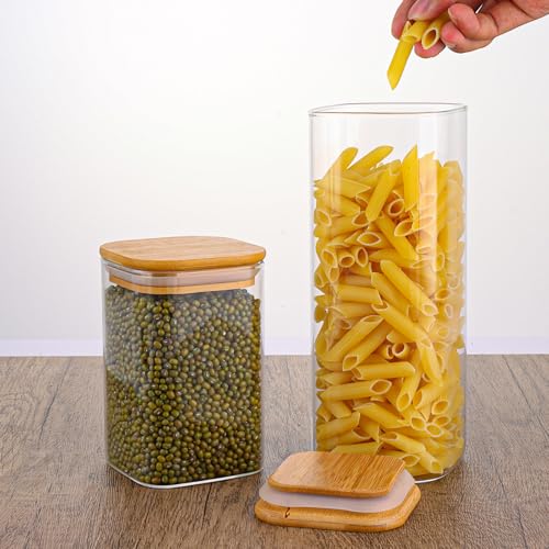12 Pack 600ml, 1200ml Glass Storage Jars with Bamboo Lids, Kitchen Storage Jars Canisters, Glass Storage Containers with Lids Airtight for Spice Coffee Tea Sugar kitchen Storage Organisation - Image 5
