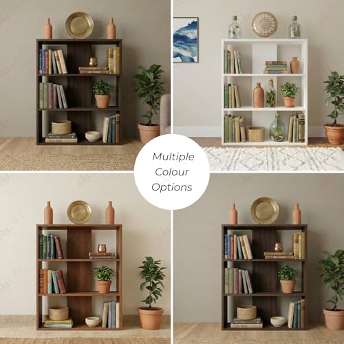 Image of DFC Element Fern Engineered Wood Bookshelf Open Storage Book Rack Shelf Organizer Display Bookcase for Home Library Living Room Study Room 3 Shelf White Finish
