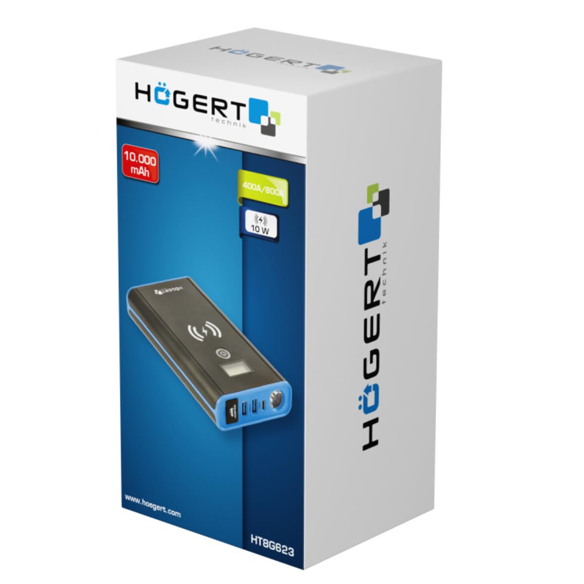 HÖGERT TECHNIK - Arrancador de coche, arrancador con cargador inductivo, batería de arranque para batería de coche, batería de arranque, cargador inductivo integrado de 10 W, corriente de arranque 400