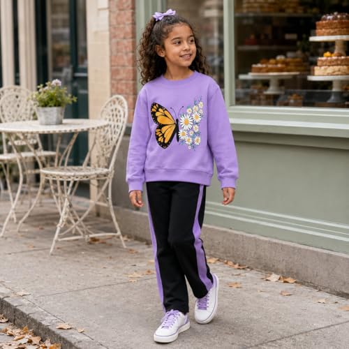 Image of Toddler Girls 2 Piece Cute Outfits, Crewneck Sweatshirt with Jogger Pants Kids Clothing Set for Fall Winter