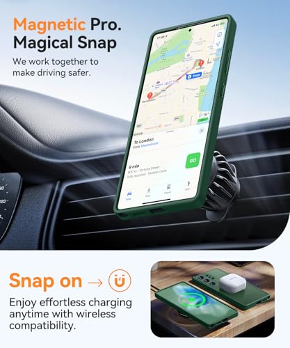 Image of CANSHN Designed for Samsung Galaxy S25 Ultra Case (2025) [Full Camera Protection] [Compatible with Magsafe] Translucent Matte Back Protective Phone Cover, Deep Green | (2025)