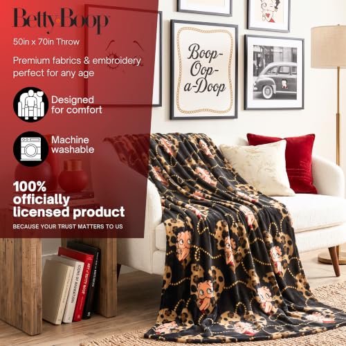 Image of Franco Betty Boop Cheetah Throw Blanket, Super Soft Cozy Plush Bedding, 70 inch x 50 inch, (Officially Licensed Product)