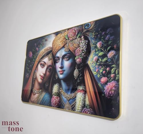 Image of Masstone Radha Krishna Crystal Embedded High Gloss Wall Painting, Golden Slim Frame, 45x30 Cm Wall Art for Living Room, Bedroom, Office & Home Decor (CRG54)