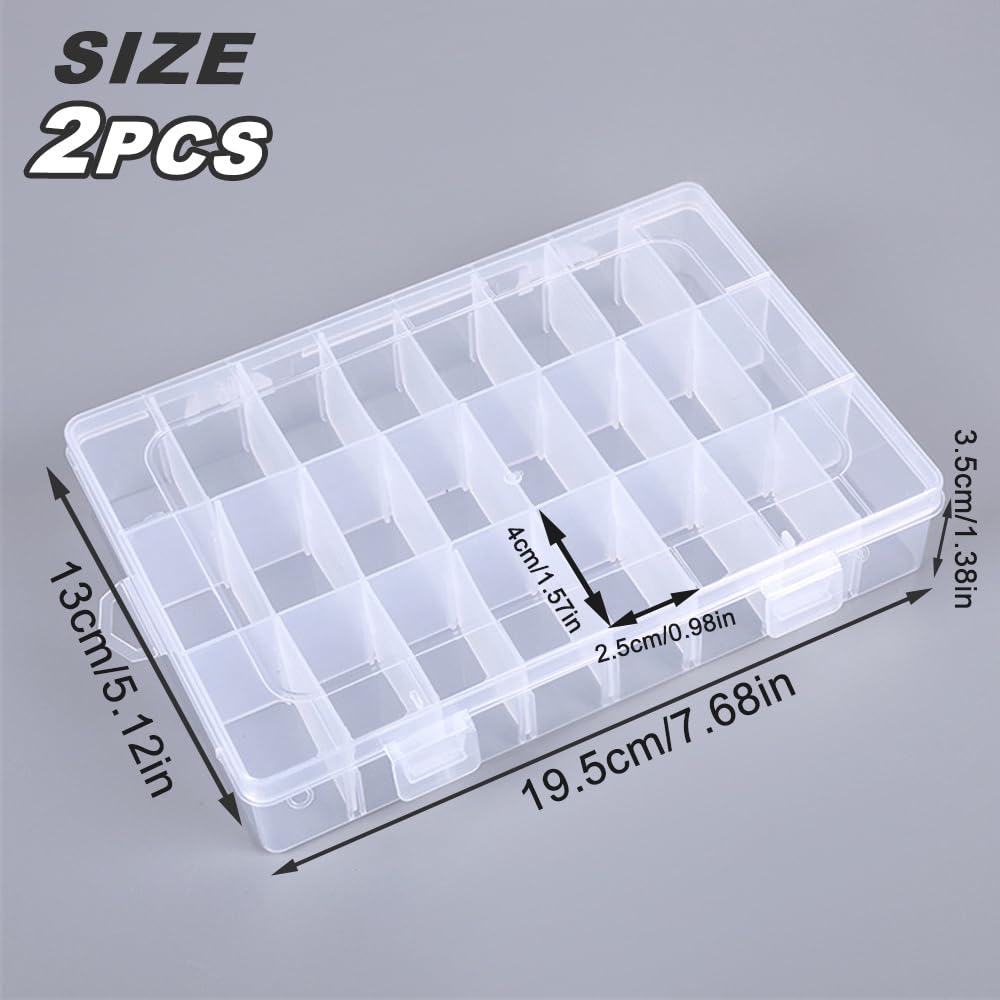 Scatola Portaoggetti Plastica 24 Scomparti Coperchio Trasparente Regolabile Organizer per Perline, Viti