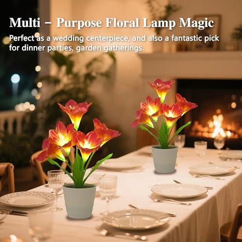 Image of Artificial Red Amaryllis Flower Lamp Night Light for Bedroom Bar Coffee Shop Wedding Decor, Gifts for Women Mom Daughter Grandma Aunt Girlfriend Friend Birthday Christmas Valentines Mothers Day